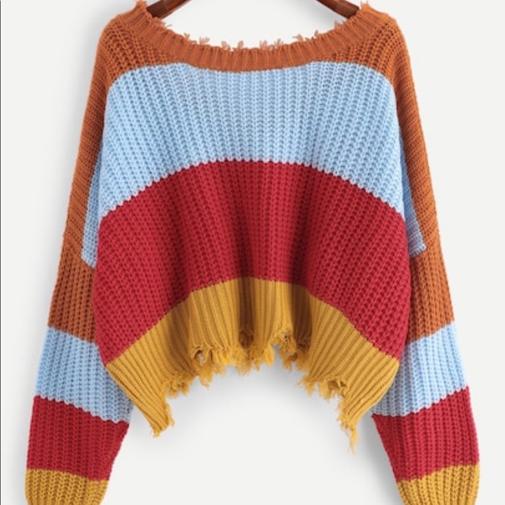 Colorful raw hem sweater
